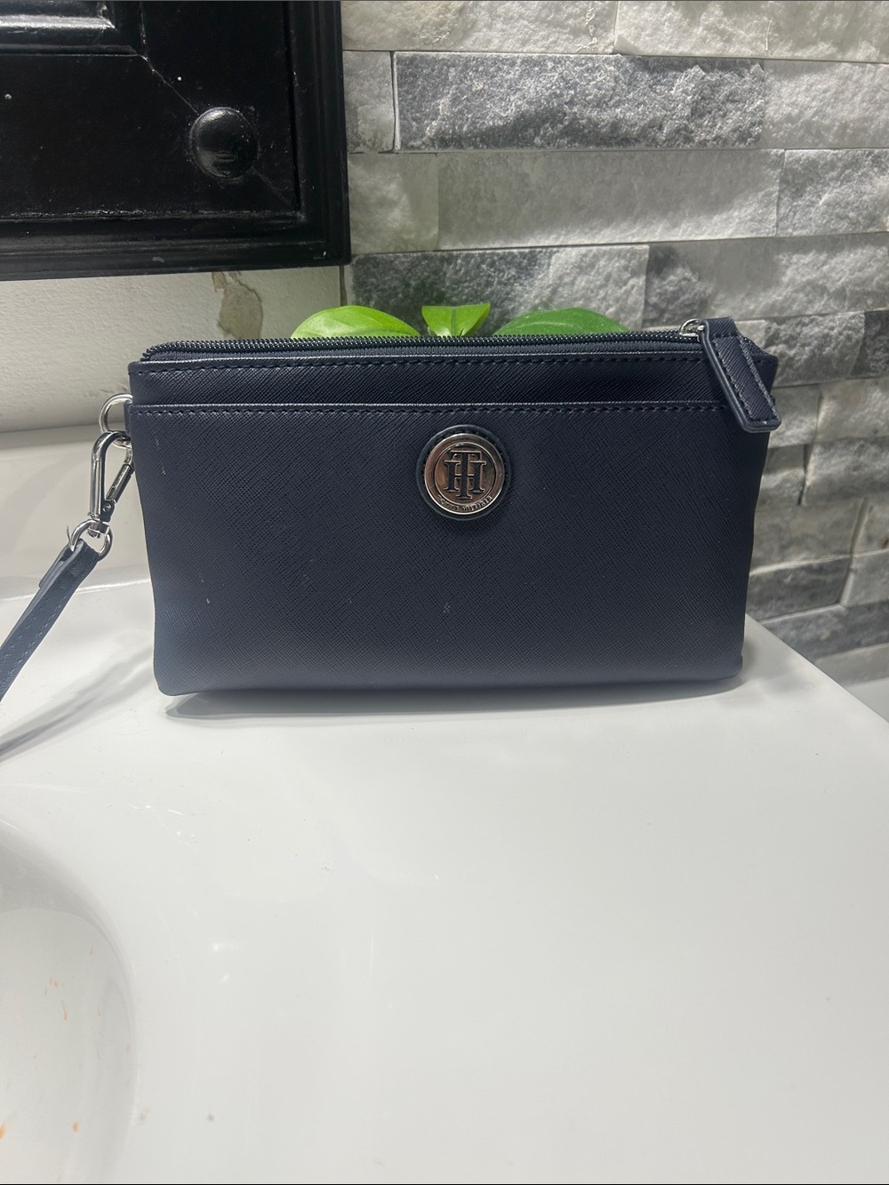 Tommy Hilfiger Navy and Silver Wristlet Clutch